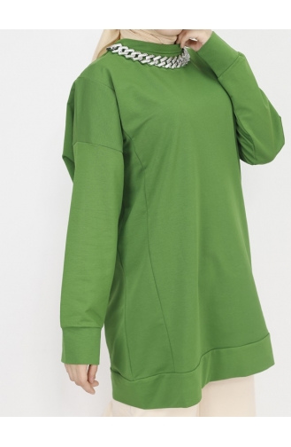 2 İp Kumaş Zincir Detaylı Sweatshirt 6988-02 Haki