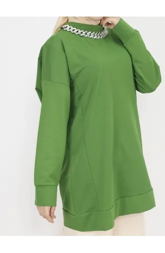 2 Thread Fabric Chain Detailed Sweatshirt 6988-02 Khaki 6988-02