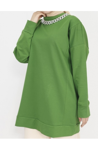 2 İp Kumaş Zincir Detaylı Sweatshirt 6988-02 Haki