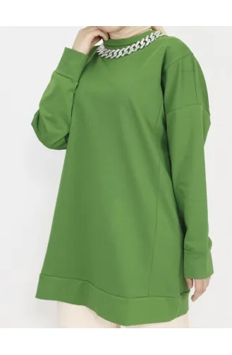 2 Thread Fabric Chain Detailed Sweatshirt 6988-02 Khaki 6988-02