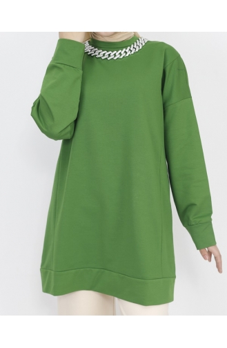 2 İp Kumaş Zincir Detaylı Sweatshirt 6988-02 Haki