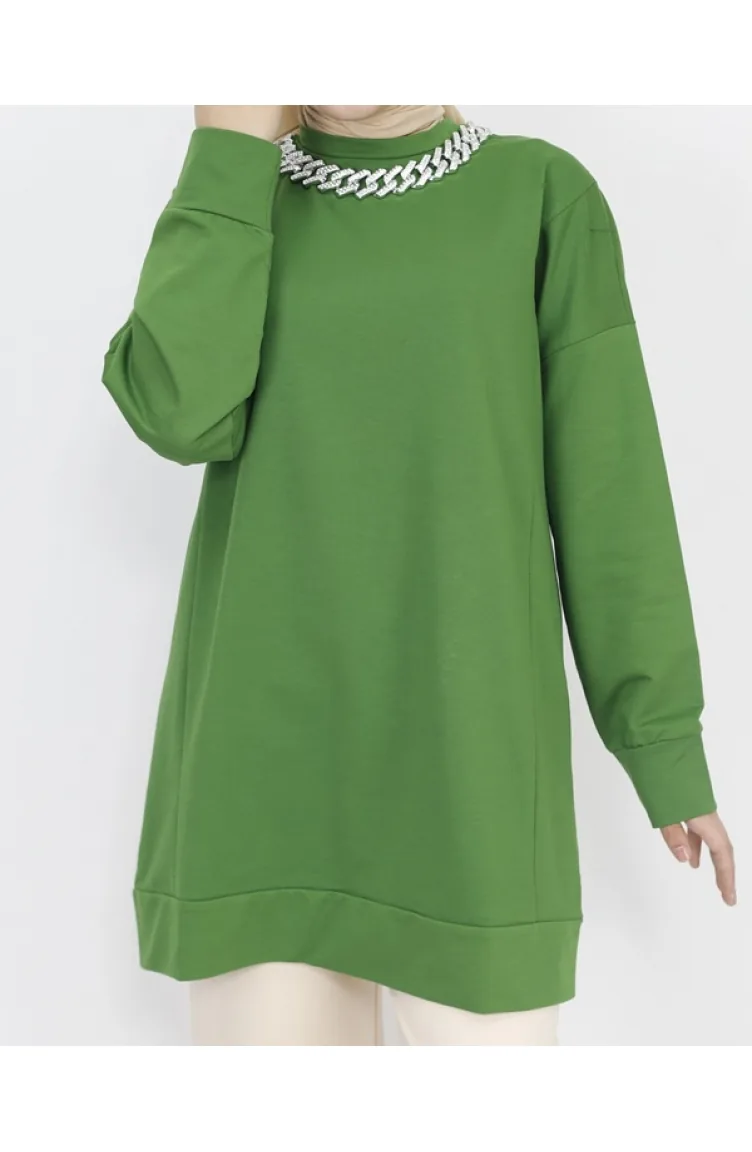 2 Thread Fabric Chain Detailed Sweatshirt 6988-02 Khaki 6988-02