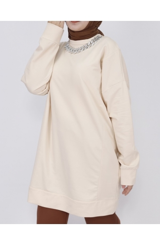 2-fädiges Stoffketten-Sweatshirt Mit Detaillierten Details 6988-03 Beige 6988-03