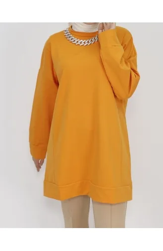 2 İp Kumaş Zincir Detaylı Sweatshirt 6988-04 Oranj