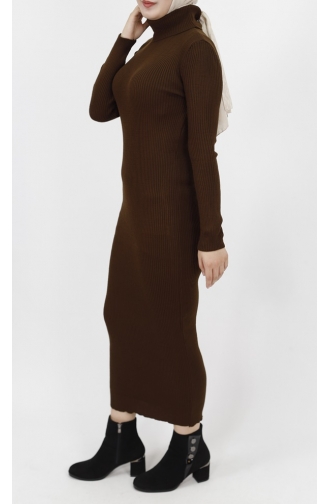 Turtleneck Corduroy Knitwear Dress 1032-01 Brown 1032-01