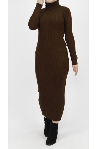 Turtleneck Corduroy Knitwear Dress 1032-01 Brown 1032-01