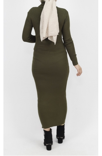 فستان تريكو بتصميم قبة عالية 1032-02 لون كاكي 1032-02