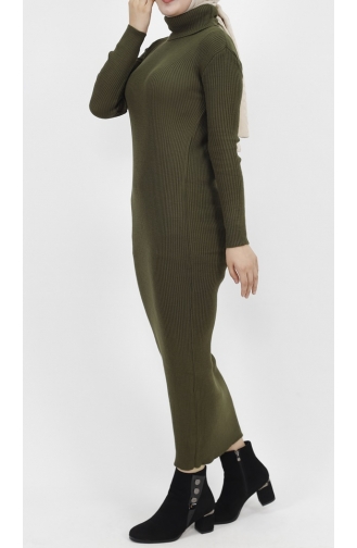 Turtleneck Corded Knitwear Dress 1032-02 Khaki 1032-02