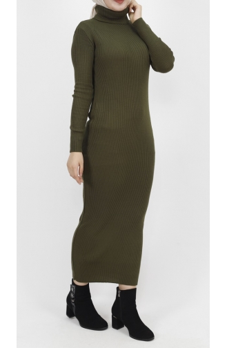 Turtleneck Corded Knitwear Dress 1032-02 Khaki 1032-02