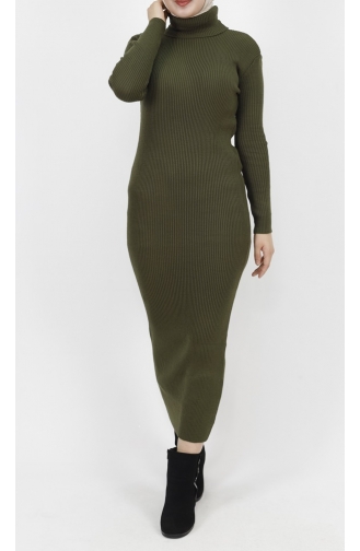 Turtleneck Corded Knitwear Dress 1032-02 Khaki 1032-02