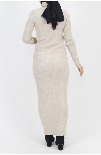 فستان تريكو بتصميم ياقة عالية 1032-03 لون حجري 1032-03