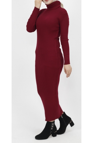 Turtleneck Corded Knitwear Dress 1032-04 Claret Red 1032-04