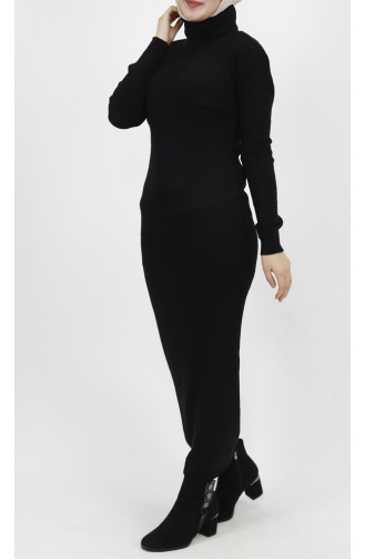 Turtleneck Corded Knitwear Dress 1032-06 Black 1032-06