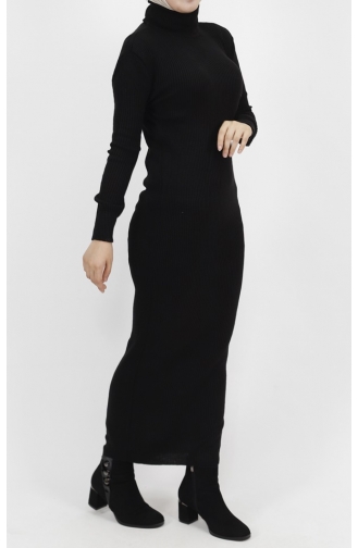 Turtleneck Corded Knitwear Dress 1032-06 Black 1032-06
