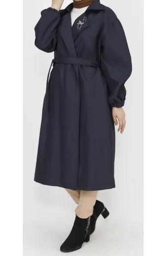 Bondet Stoffbrosche Detaillierter Mittellanger Trenchcoat 11051-02 Marineblau 11051-02