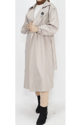 Bondet Fabric Brooch Detailed Medium Length Trench Coat 11051-03 Stone 11051-03