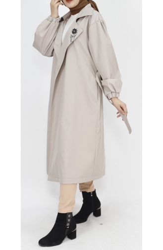 Bondet Fabric Brooch Detailed Medium Length Trench Coat 11051-03 Stone 11051-03