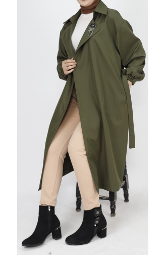 Bondet Fabric Brooch Detailed Medium Length Trench Coat 11051-04 Khaki 11051-04