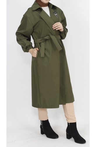 Bondet Fabric Brooch Detailed Medium Length Trench Coat 11051-04 Khaki 11051-04