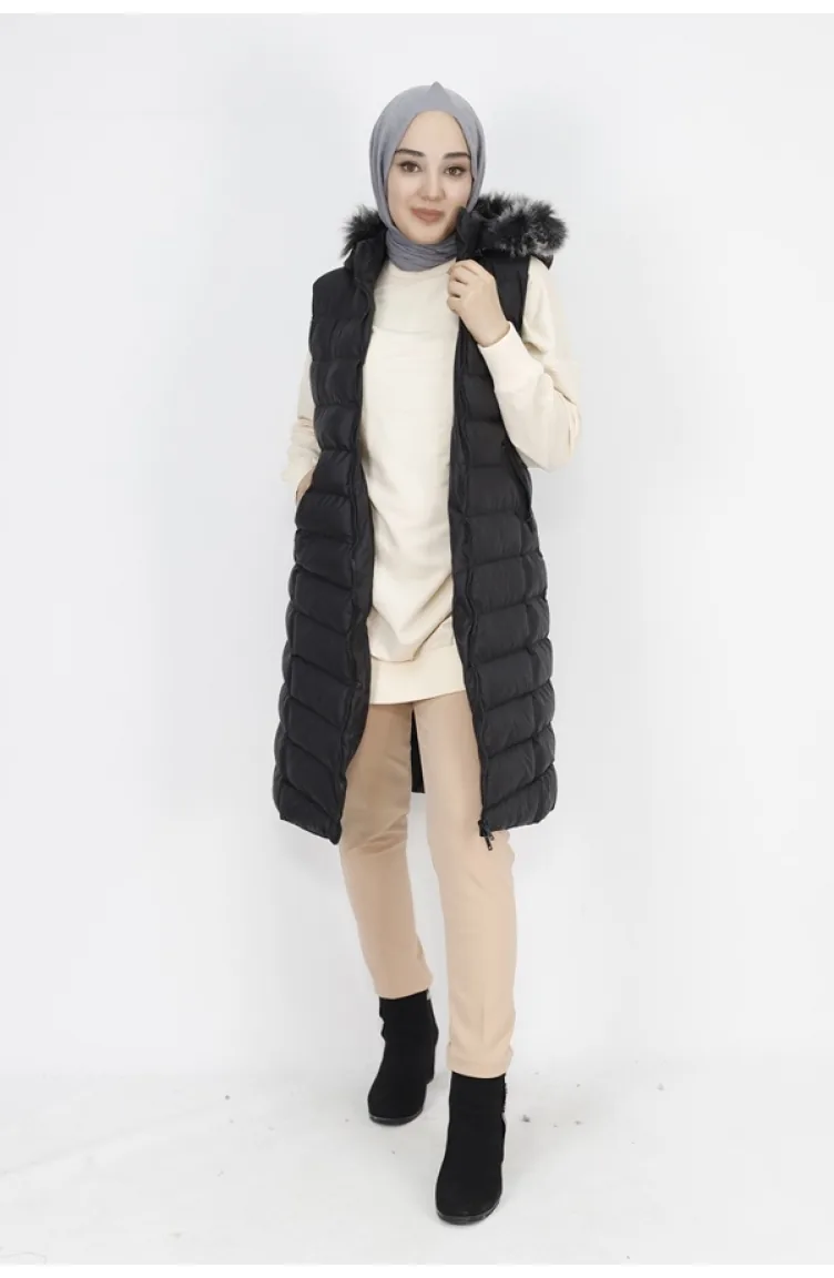 Gilet Gonflable Rempli Avec Poche Et Fermeture Éclair 1026-03 Noir 1026-03