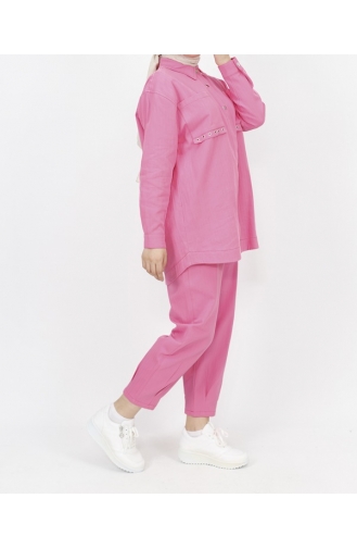 Gabardine Fabric Pocket Detailed 2-Piece Set 6931-02 Fuchsia 6931-02