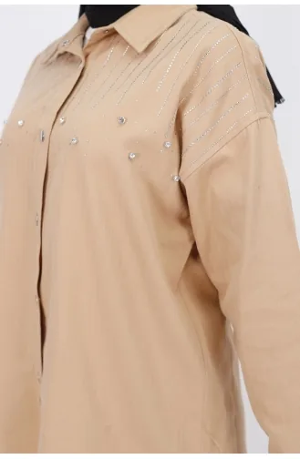 2-teiliges Set Aus Gabardine-Stoff Mit Steindetails 6939-01 Kamel 6939-01