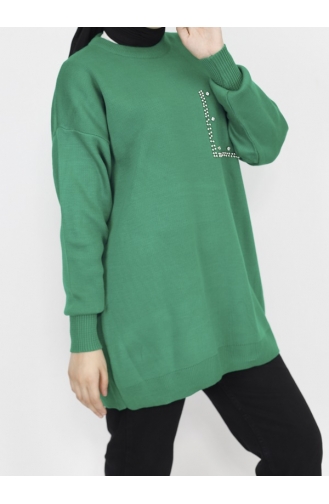 Stricktunika Mit Perlen- Und Steinmuster 8048-03 Grün 8048-03