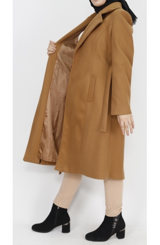 Manteau Tissu Estampé à Nouer à La Taille 11019-02 Tan 11019-02