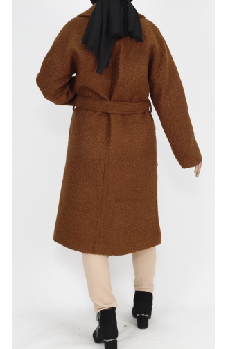 Double Breasted Collar Pocket Detailed Lamb Hair Coat 8101-01 Brown 8101-01