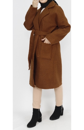Double Breasted Collar Pocket Detailed Lamb Hair Coat 8101-01 Brown 8101-01