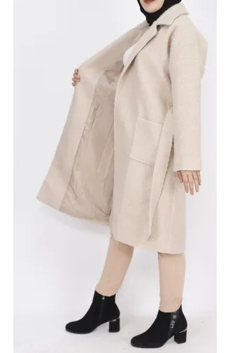 Manteau En Plumes D`Agneau Détaillé Avec Poche Et Col Croisé 8101-02 Pierre 8101-02