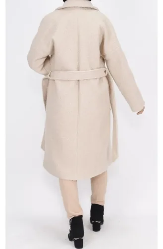 Manteau En Plumes D`Agneau Détaillé Avec Poche Et Col Croisé 8101-02 Pierre 8101-02
