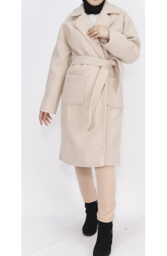 Manteau En Plumes D`Agneau Détaillé Avec Poche Et Col Croisé 8101-02 Pierre 8101-02