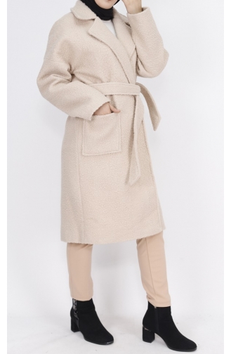 Manteau En Plumes D`Agneau Détaillé Avec Poche Et Col Croisé 8101-02 Pierre 8101-02
