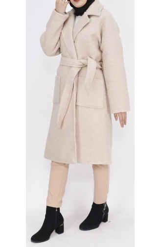 Manteau En Plumes D`Agneau Détaillé Avec Poche Et Col Croisé 8101-02 Pierre 8101-02