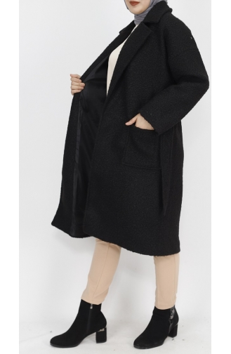Double Breasted Collar Pocket Detailed Lamb Hair Coat 8101-03 Black 8101-03