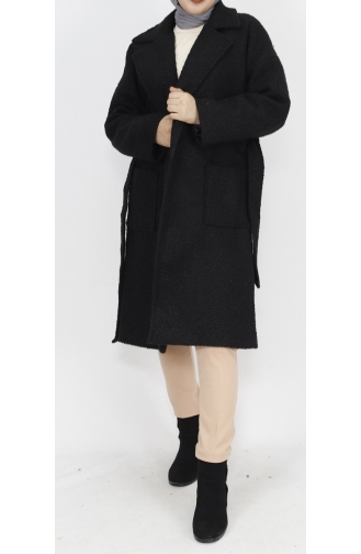 Double Breasted Collar Pocket Detailed Lamb Hair Coat 8101-03 Black 8101-03