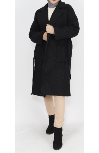 Manteau Détaillé En Poil D`Agneau Avec Poche Et Col Double Boutonnage 8101-03 Noir 8101-03