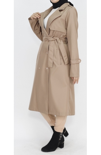 Fabric Tie Waist Medium Length Trench Coat 11010-03 Stone 11010-03