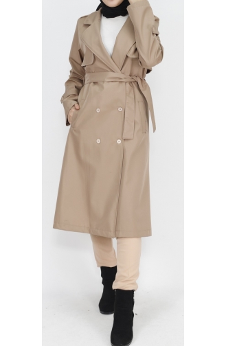 Middellange Trenchcoat Van Stof Met Strikceintuur 11010-03 Stone 11010-03