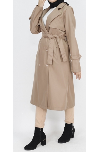 Fabric Tie Waist Medium Length Trench Coat 11010-03 Stone 11010-03