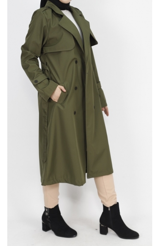 Middellange Trenchcoat Van Stof Met Strikceintuur 11010-04 Kaki 11010-04