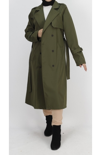 Fabric Tie Waist Medium Length Trench Coat 11010-04 Khaki 11010-04