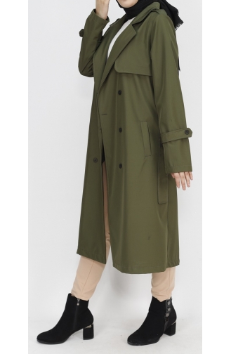 Middellange Trenchcoat Van Stof Met Strikceintuur 11010-04 Kaki 11010-04