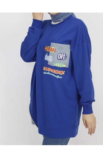 Nakış Detaylı 2 İp Kumaş Sweatshirt 3165-01 Saks