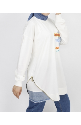 Detaillierte Stickerei Aus 2-fädigem Stoff-Sweatshirt 3165-02 Ecru 3165-02