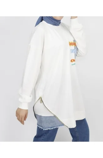 Embroidery Detailed 2 Thread Fabric Sweatshirt 3165-02 Ecru 3165-02