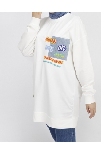 Detaillierte Stickerei Aus 2-fädigem Stoff-Sweatshirt 3165-02 Ecru 3165-02