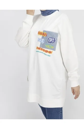 Embroidery Detailed 2 Thread Fabric Sweatshirt 3165-02 Ecru 3165-02