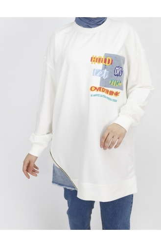 Detaillierte Stickerei Aus 2-fädigem Stoff-Sweatshirt 3165-02 Ecru 3165-02